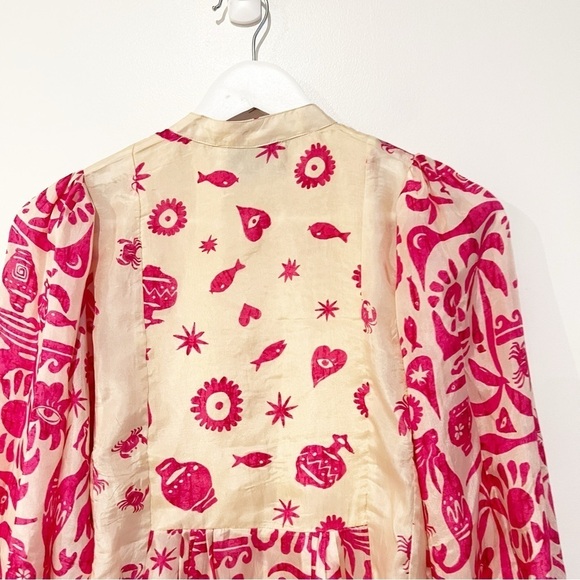 NWT Alemais Esmerelda 100% Silk Eye Printed Fuchsia Pink Button Up Blouse US 0 - Picture 9 of 15